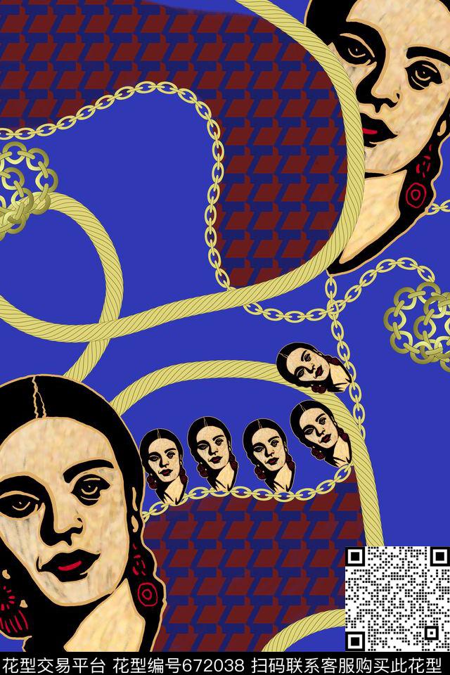 L.D~卡通L.D~手绘人物头像传统印花华亿平台下载（图片编号: 672038） - 瓦栏（Walan）