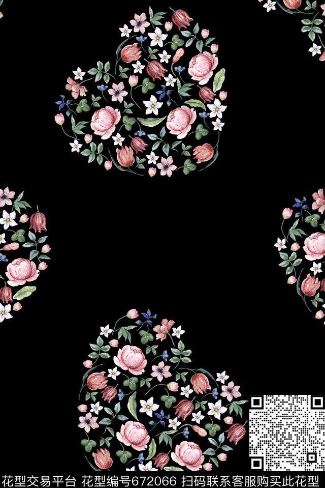 爱心手绘花卉数码印花华亿平台下载（图片编号: 672066） - 瓦栏（Walan）