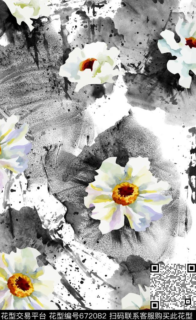 泼墨高清花卉数码印花数码印花华亿平台下载（图片编号: 672082） - 瓦栏（Walan）