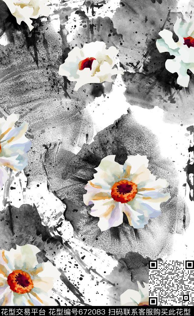 泼墨高清花卉数码印花数码印花华亿平台下载（图片编号: 672083） - 瓦栏（Walan）