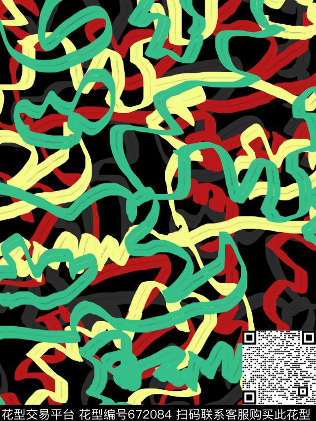 线条涂鸦抽象数码印花华亿平台下载（图片编号: 672084） - 瓦栏（Walan）