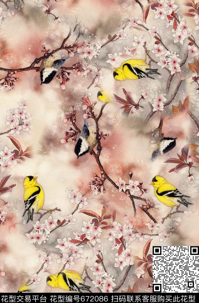 时尚抽象手绘女装裙子植物花鸟水数码印花时尚潮流大牌设计风格印花国际大牌男装风格外套梅花植物印花数码印花华亿平台下载（图片编号: 672086） - 瓦栏（Walan）