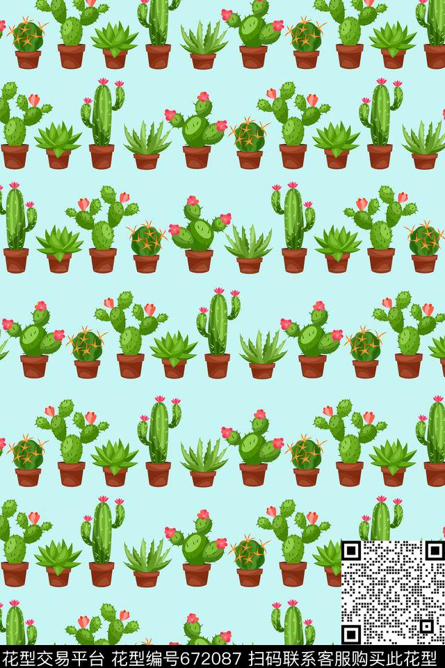 多肉仙人掌趣味传统印花华亿平台下载（图片编号: 672087） - 瓦栏（Walan）