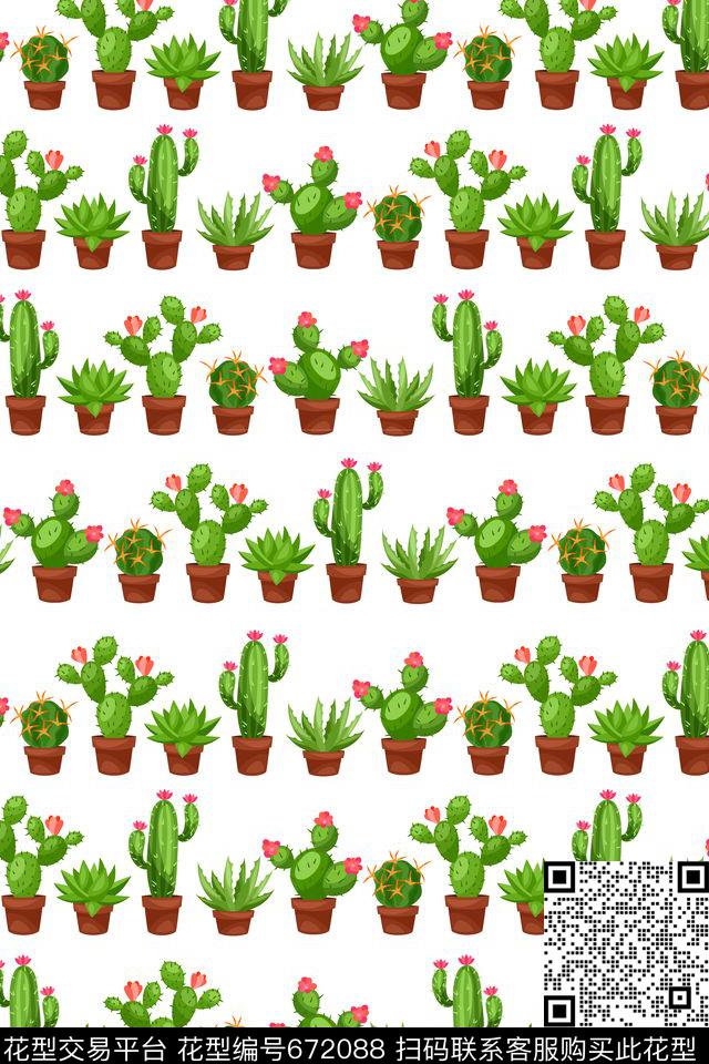 多肉仙人掌趣味传统印花华亿平台下载（图片编号: 672088） - 瓦栏（Walan）