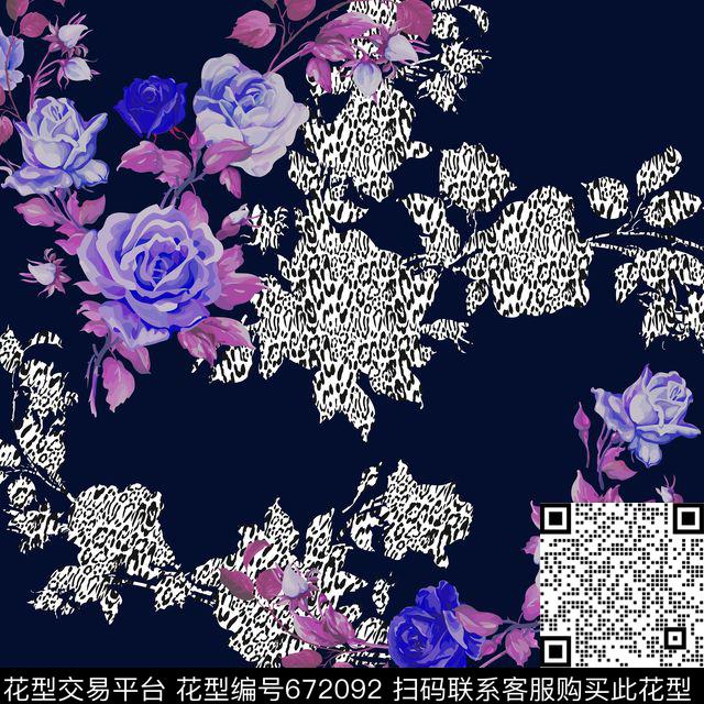花卉豹纹时尚传统印花华亿平台下载（图片编号: 672092） - 瓦栏（Walan）