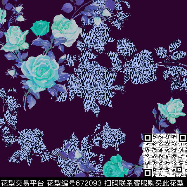 花卉豹纹时尚传统印花华亿平台下载（图片编号: 672093） - 瓦栏（Walan）