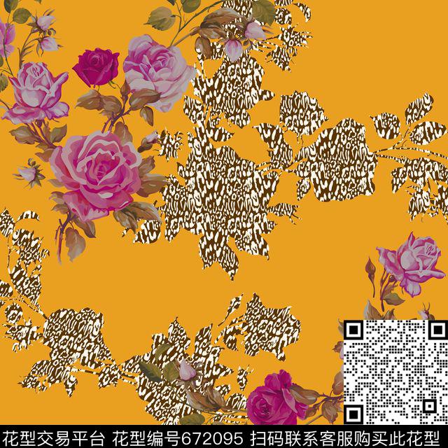 花卉豹纹时尚传统印花华亿平台下载（图片编号: 672095） - 瓦栏（Walan）