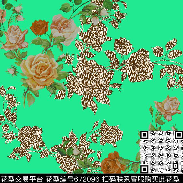 花卉豹纹时尚传统印花华亿平台下载（图片编号: 672096） - 瓦栏（Walan）