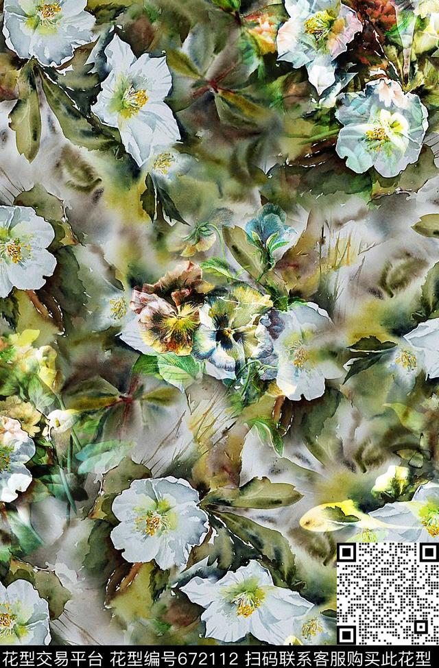 时尚抽象手绘女装裙子花卉数码印花时尚潮流设计水彩画纹理印花国际大牌女装外套复古印花数码印花华亿平台下载（图片编号: 672112） - 瓦栏（Walan）
