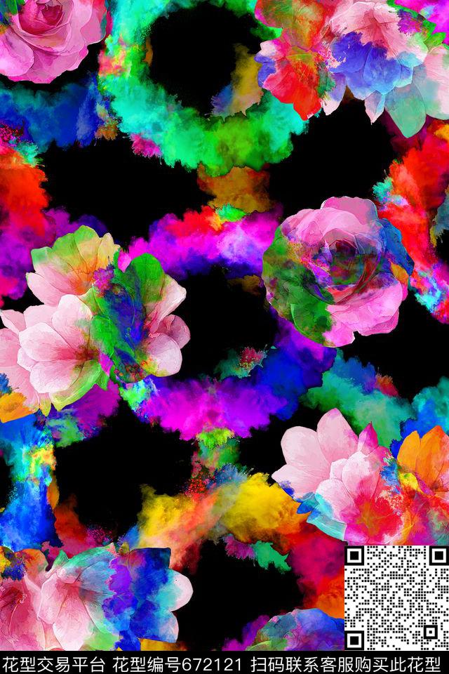 花朵花卉抽象数码印花华亿平台下载（图片编号: 672121） - 瓦栏（Walan）