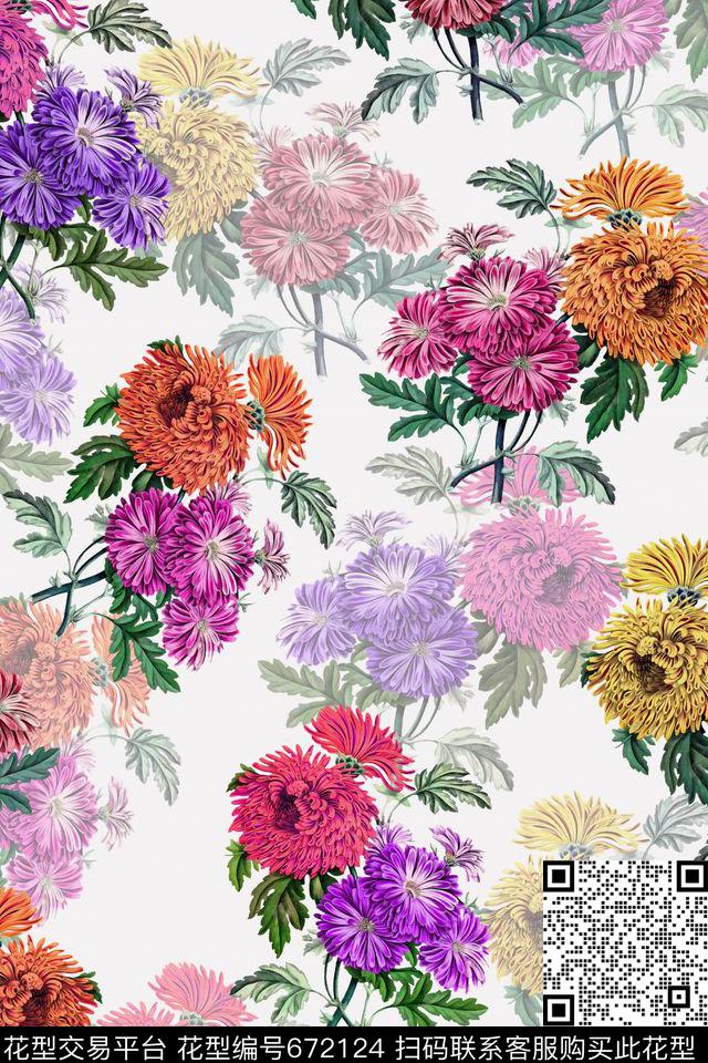 水彩、浪漫、花卉、女装数码印花华亿平台下载（图片编号: 672124） - 瓦栏（Walan）