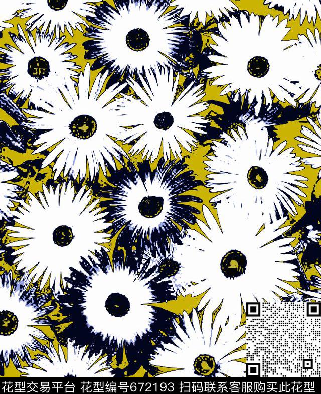 简约雏菊花卉数码印花华亿平台下载（图片编号: 672193） - 瓦栏（Walan）