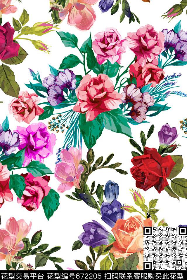 乱花玫瑰花朵数码印花华亿平台下载（图片编号: 672205） - 瓦栏（Walan）