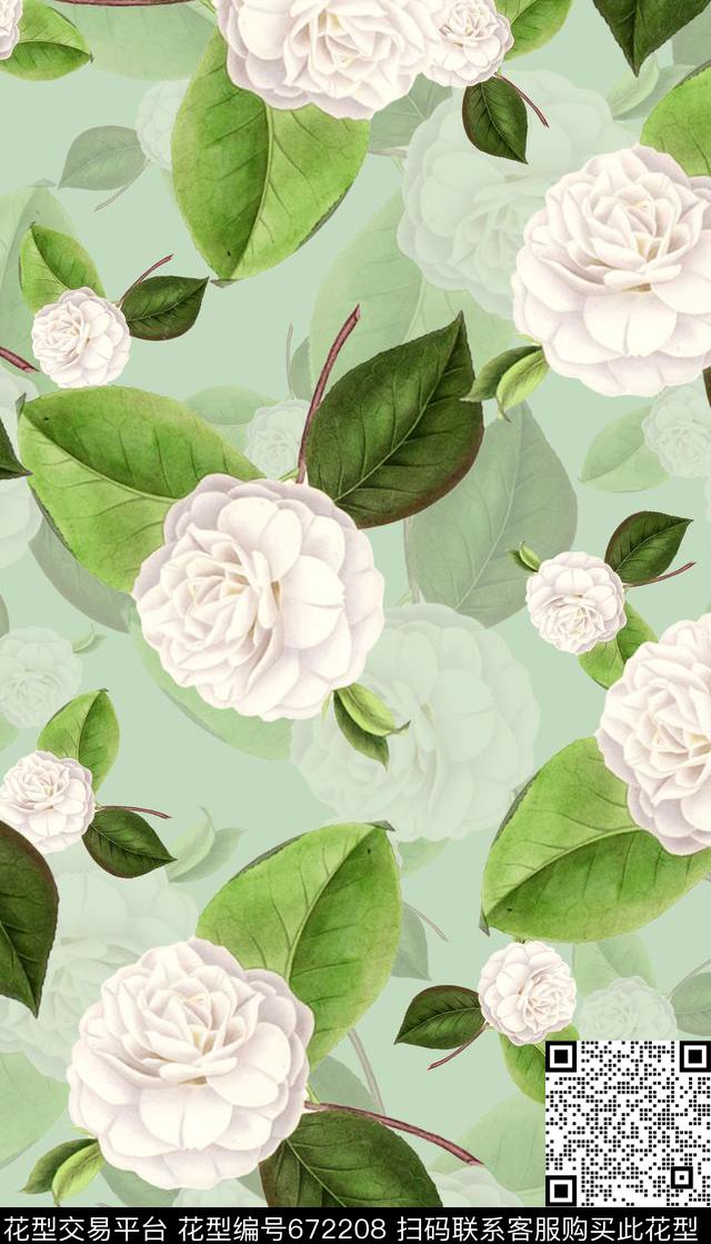 翠绿清新花卉女装数码印花华亿平台下载（图片编号: 672208） - 瓦栏（Walan）