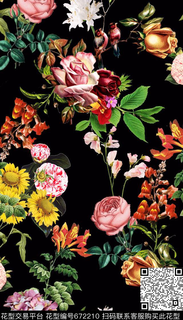 复古古典花卉泳装数码印花华亿平台下载（图片编号: 672210） - 瓦栏（Walan）