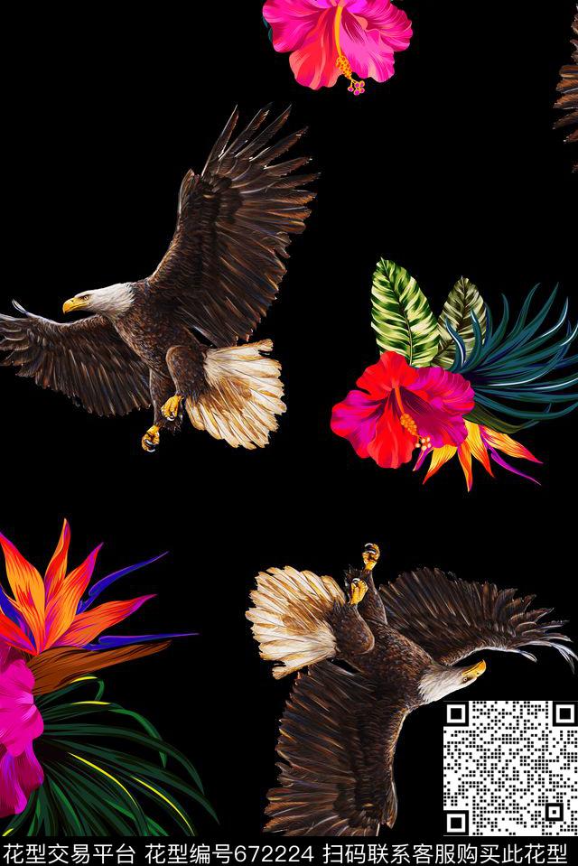 老鹰热带植物数码印花华亿平台下载（图片编号: 672224） - 瓦栏（Walan）