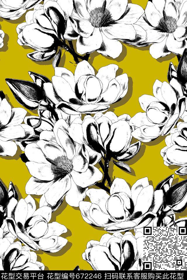 中国风旗袍花朵传统印花华亿平台下载（图片编号: 672246） - 瓦栏（Walan）