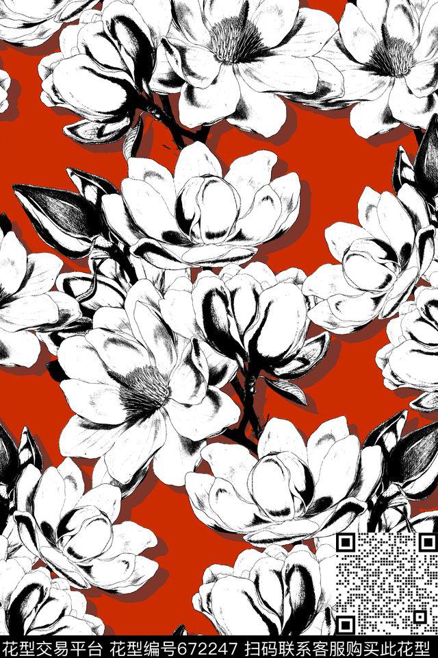 中国风旗袍花朵传统印花华亿平台下载（图片编号: 672247） - 瓦栏（Walan）