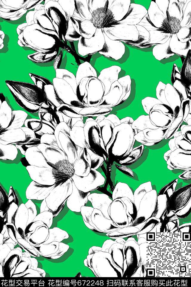 中国风旗袍花朵传统印花华亿平台下载（图片编号: 672248） - 瓦栏（Walan）