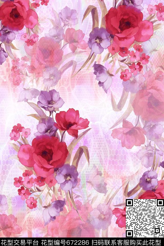 手绘花卉小清新朦胧底纹数码印花华亿平台下载（图片编号: 672286） - 瓦栏（Walan）