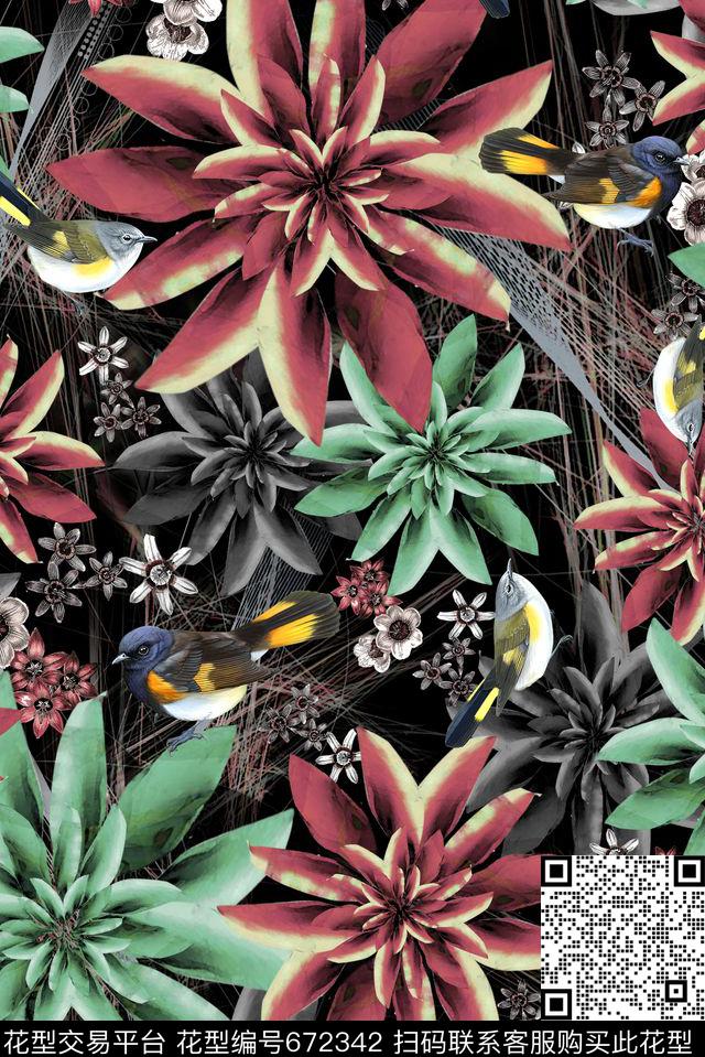 花卉女装几何数码印花华亿平台下载（图片编号: 672342） - 瓦栏（Walan）