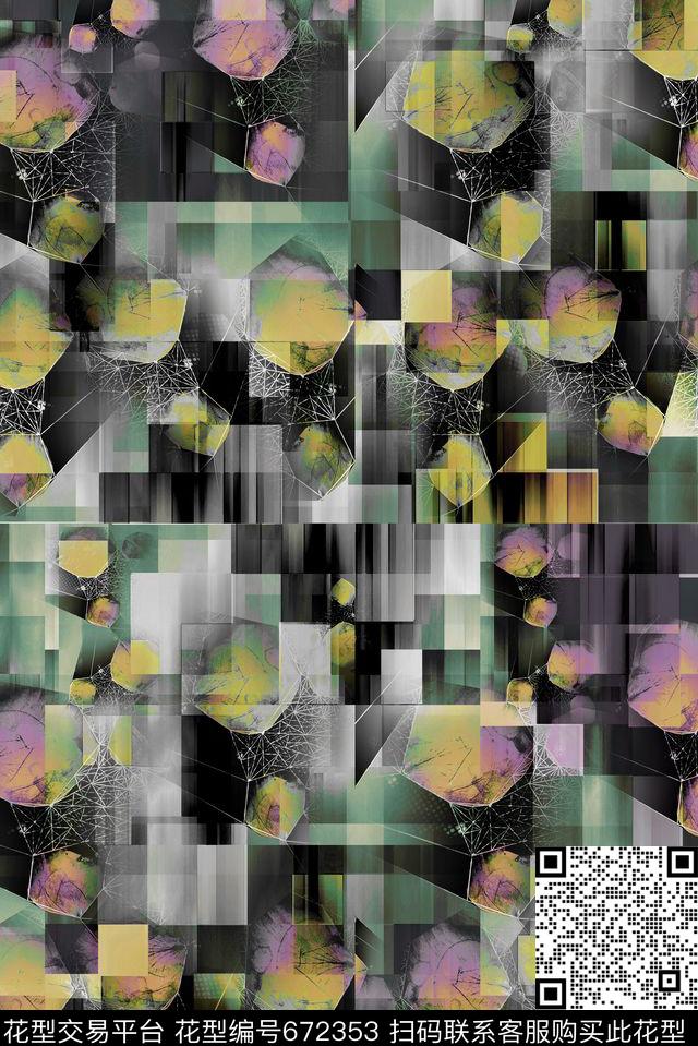 几何抽象水墨数码印花华亿平台下载（图片编号: 672353） - 瓦栏（Walan）