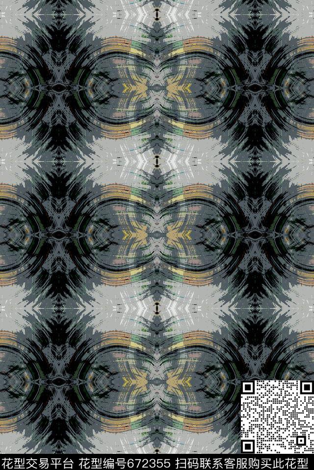 几何抽象水墨数码印花华亿平台下载（图片编号: 672355） - 瓦栏（Walan）