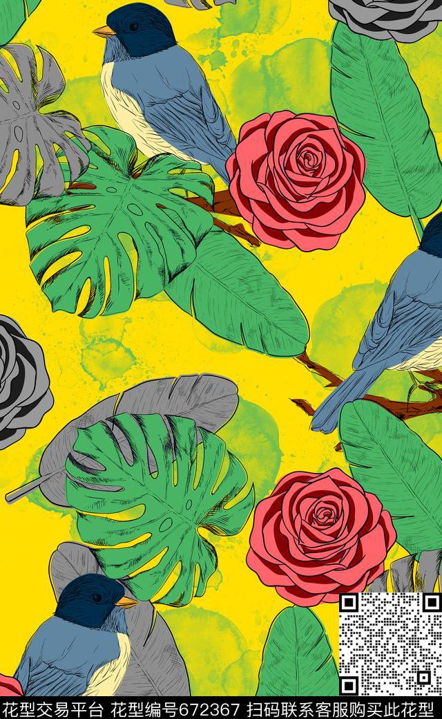 泳装华亿平台比基尼热带植物数码印花华亿平台下载（图片编号: 672367） - 瓦栏（Walan）