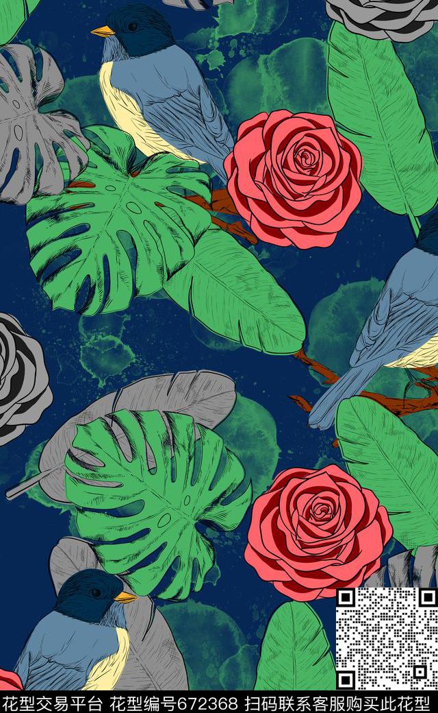 泳装华亿平台比基尼热带植物数码印花华亿平台下载（图片编号: 672368） - 瓦栏（Walan）