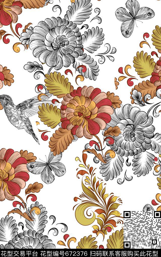 大方花卉小清新数码印花华亿平台下载（图片编号: 672376） - 瓦栏（Walan）