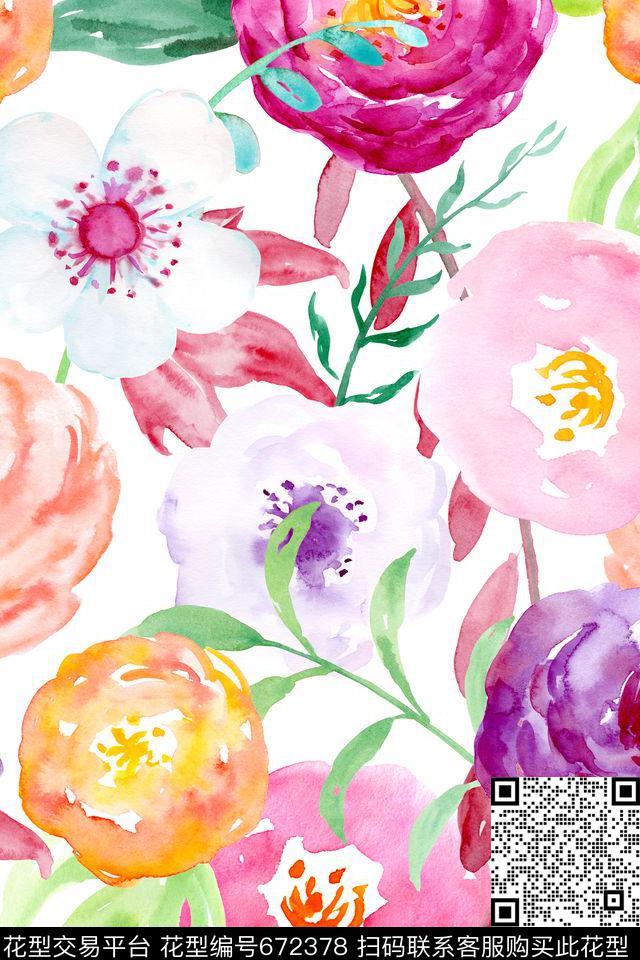 女装裙装水彩手绘简欧数码印花华亿平台下载（图片编号: 672378） - 瓦栏（Walan）