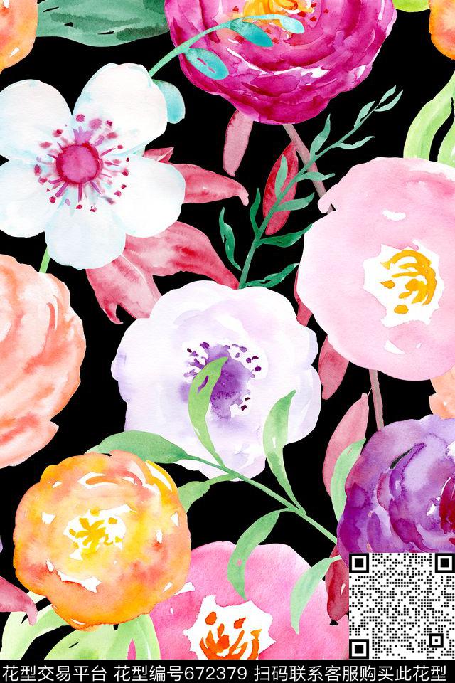 女装裙装水彩手绘简欧数码印花华亿平台下载（图片编号: 672379） - 瓦栏（Walan）