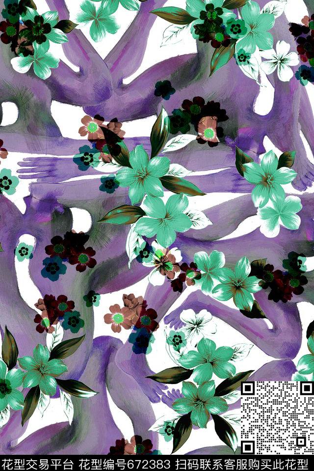 花卉人物抽象数码印花华亿平台下载（图片编号: 672383） - 瓦栏（Walan）