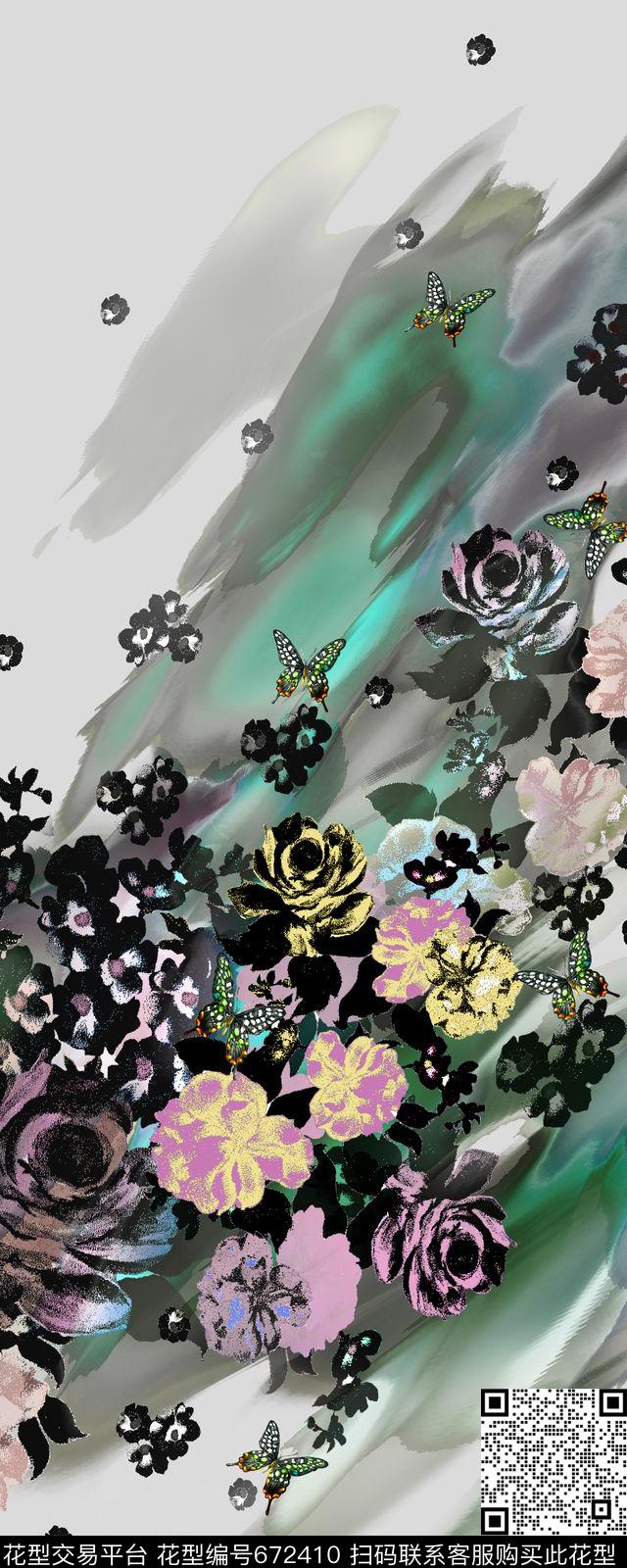 欧式花卉定位华亿平台抽象数码印花华亿平台下载（图片编号: 672410） - 瓦栏（Walan）