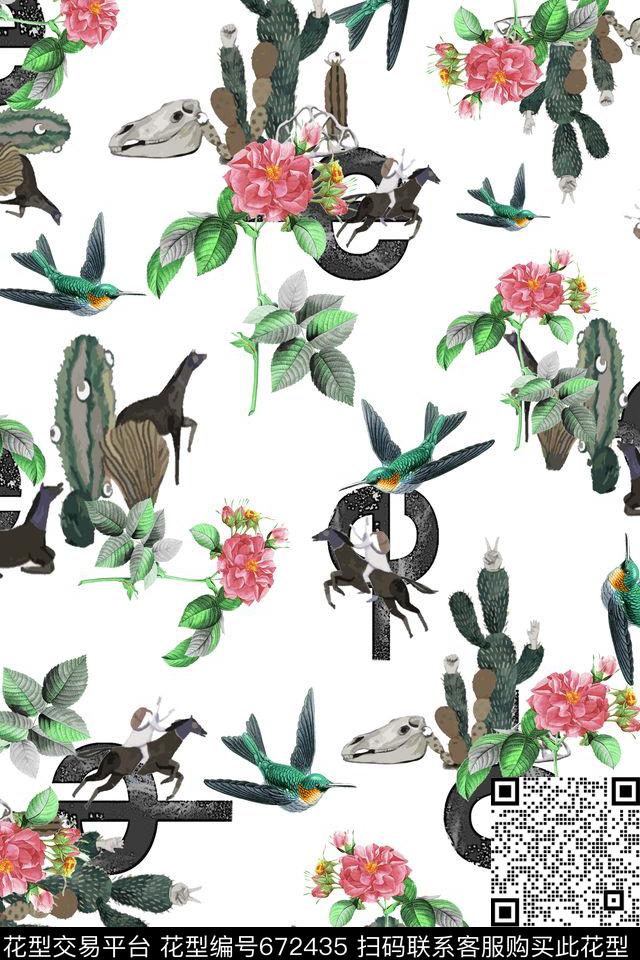 欧式花卉字母几何数码印花华亿平台下载（图片编号: 672435） - 瓦栏（Walan）