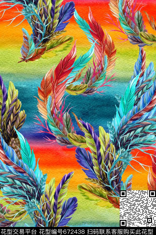 羽毛泳装凤尾数码印花华亿平台下载（图片编号: 672438） - 瓦栏（Walan）