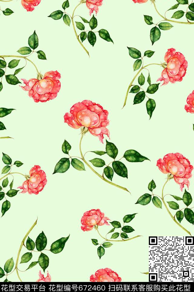 玫瑰花花朵花鸟数码印花华亿平台下载（图片编号: 672460） - 瓦栏（Walan）
