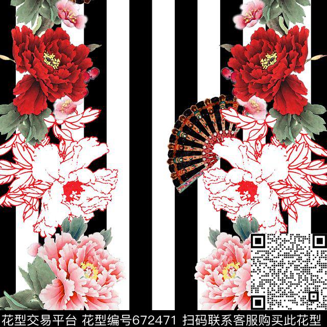牡丹中国风花朵数码印花华亿平台下载（图片编号: 672471） - 瓦栏（Walan）