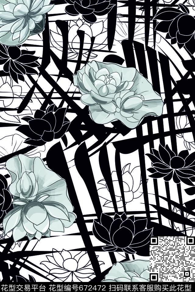 whiteflowersblack数码印花华亿平台下载（图片编号: 672472） - 瓦栏（Walan）