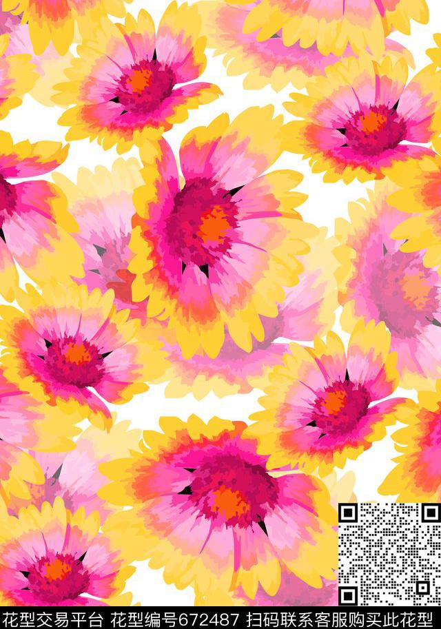 花卉水彩风格花卉数码印花华亿平台下载（图片编号: 672487） - 瓦栏（Walan）