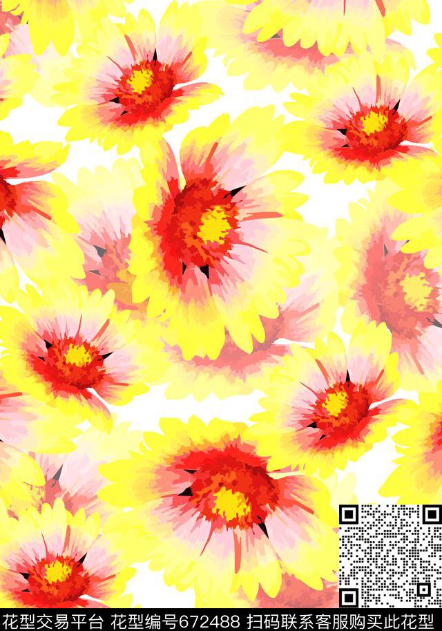 花卉水彩风格花卉数码印花华亿平台下载（图片编号: 672488） - 瓦栏（Walan）