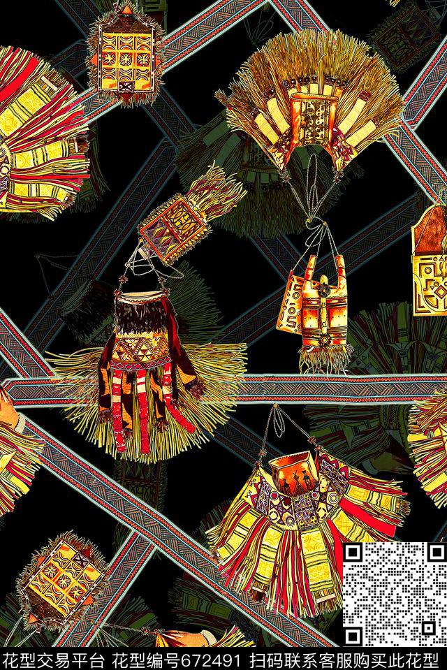 部落宫廷风装饰数码印花华亿平台下载（图片编号: 672491） - 瓦栏（Walan）