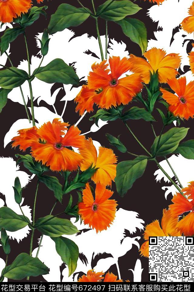 水彩、浪漫、花卉、女装数码印花华亿平台下载（图片编号: 672497） - 瓦栏（Walan）