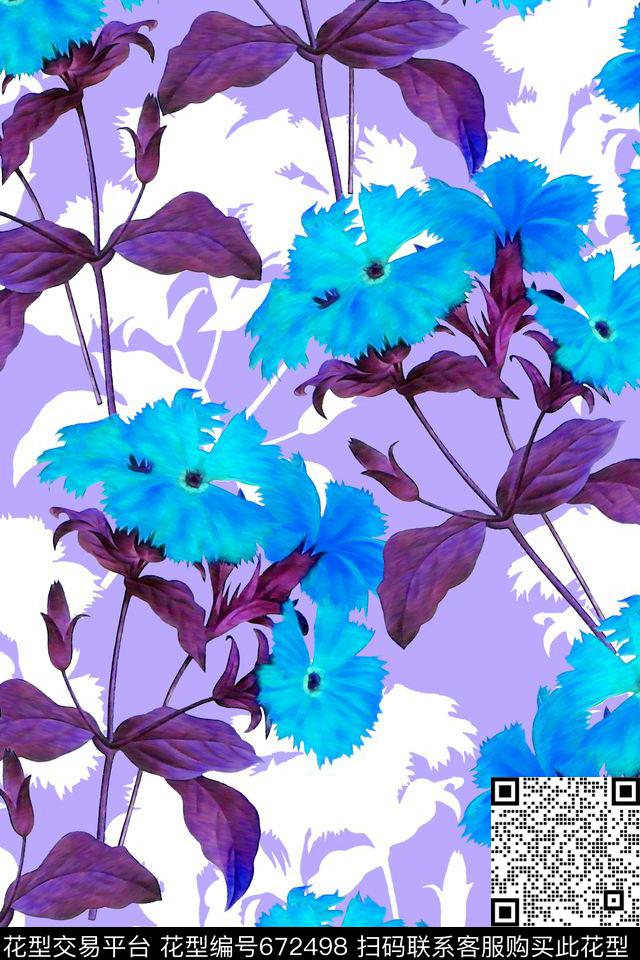 水彩、浪漫、花卉、女装数码印花华亿平台下载（图片编号: 672498） - 瓦栏（Walan）