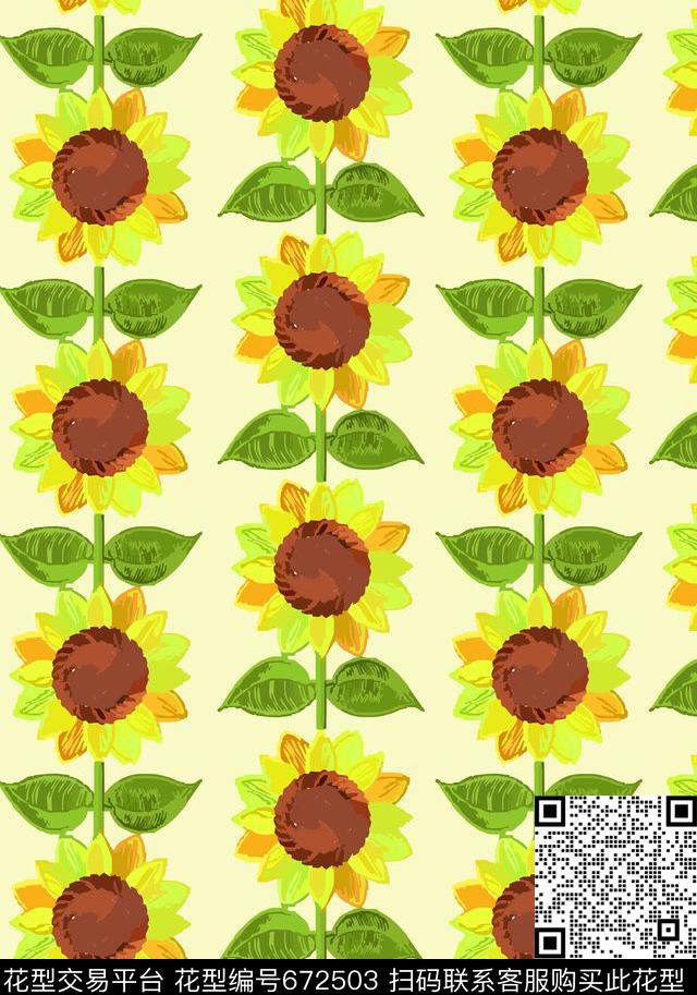 花卉向日葵传统印花华亿平台下载（图片编号: 672503） - 瓦栏（Walan）