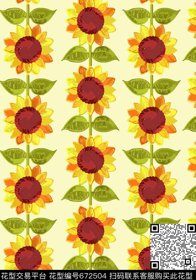 花卉向日葵传统印花华亿平台下载（图片编号: 672504） - 瓦栏（Walan）