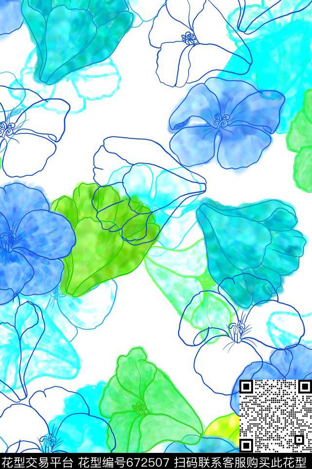 L.D~线条L.D~花卉L.D~水彩数码印花华亿平台下载（图片编号: 672507） - 瓦栏（Walan）