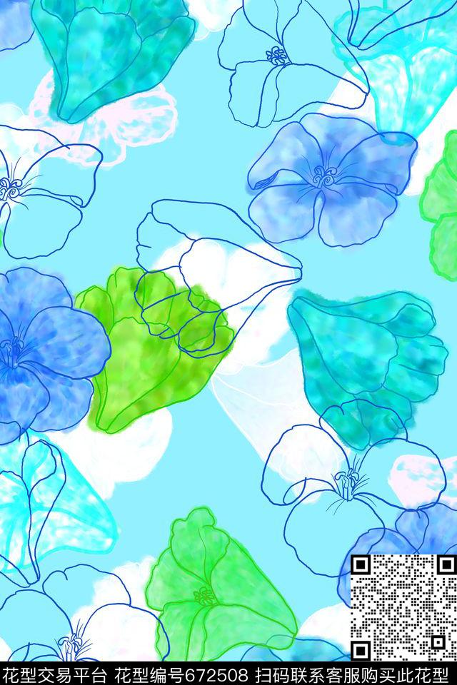 L.D~线条L.D~花卉L.D~水彩数码印花华亿平台下载（图片编号: 672508） - 瓦栏（Walan）