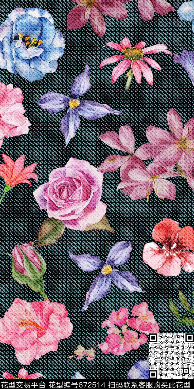 简单花朵花卉数码印花华亿平台下载（图片编号: 672514） - 瓦栏（Walan）