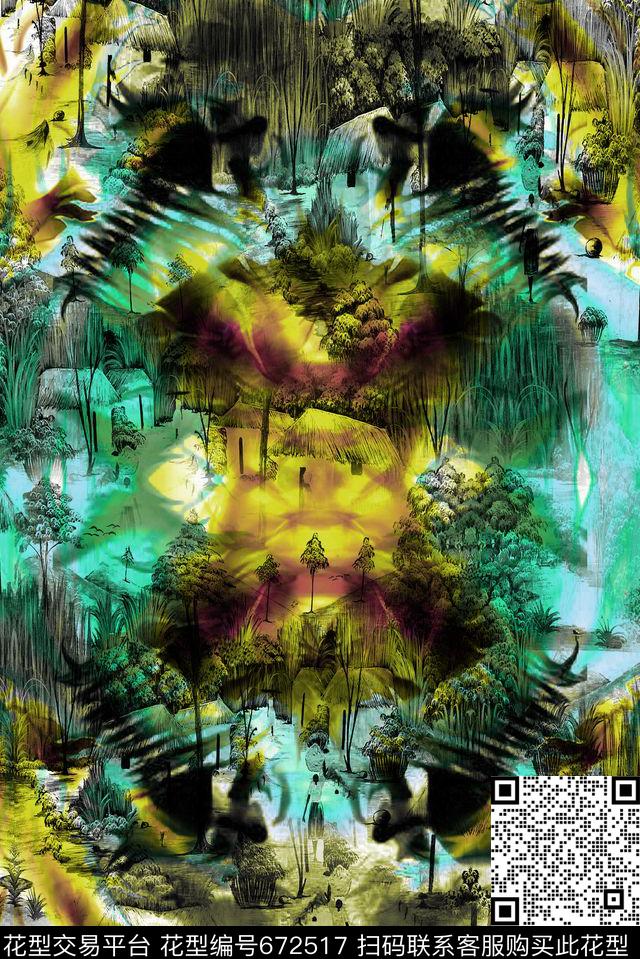 风景几何抽象数码印花华亿平台下载（图片编号: 672517） - 瓦栏（Walan）